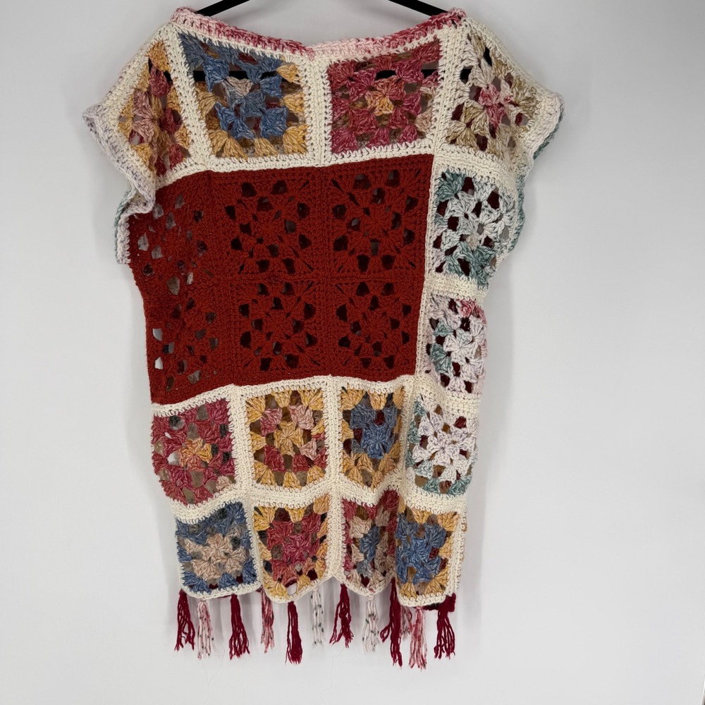 HANDMADE VINTAGE-INSPIRED GRANNY SQUARE CROCHET TUNIC DRESS NO SIZE BOHO HIPSTER